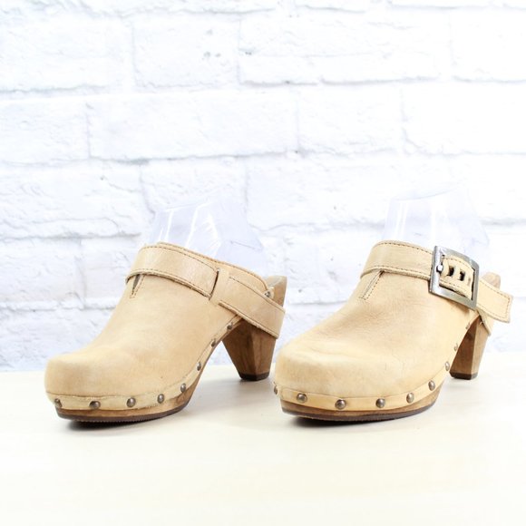 SANITA Brown Leather Wood Heel Backless Ankle Stra - Picture 2 of 9